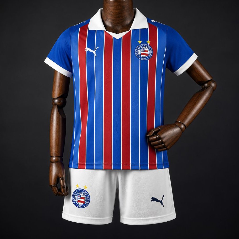 Conjunto infantil alternativo do Bahia 2026/27, camisola e calções